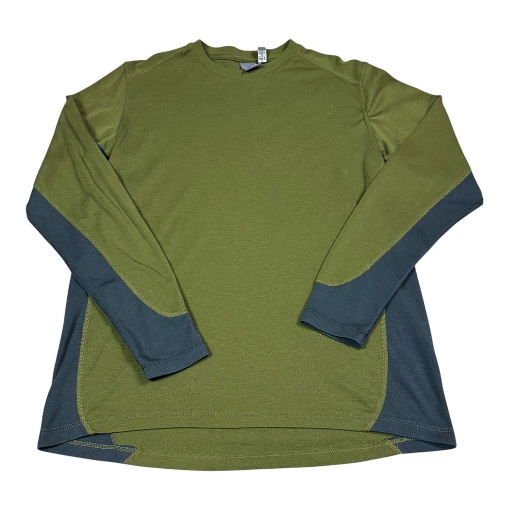 Ibex 100% Merino Wool Green Gray Long Sleeve Shirt Men's Large FLAWS